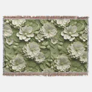 Couverture Élégant Embossé 3D Floral Relief Olive Green