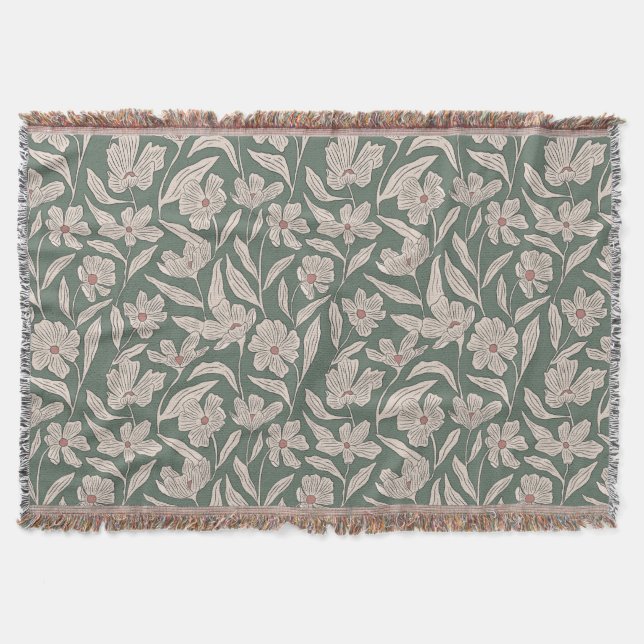 Couverture Elegant Floral Boho Pink & Dark Green Botanical (Devant)