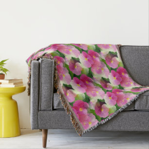 Couverture Élégant Motif à fleurs rose et blanc Impatiens