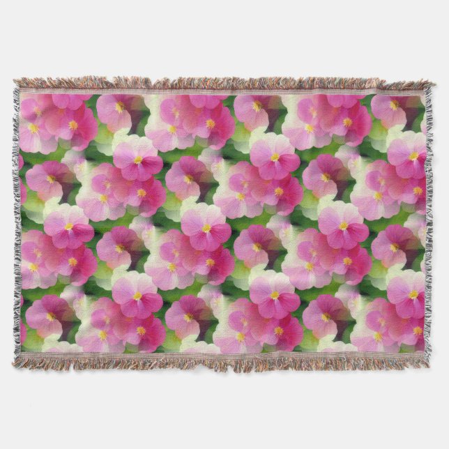 Couverture Élégant Motif à fleurs rose et blanc Impatiens (Devant)