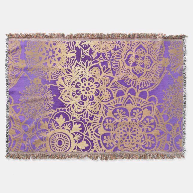Couverture Élégant Motif de Mandala en or violet (Devant)