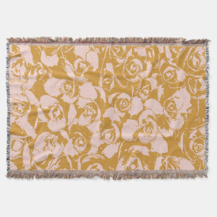 Couverture Élégant motif floral en rose et jaune moutarde