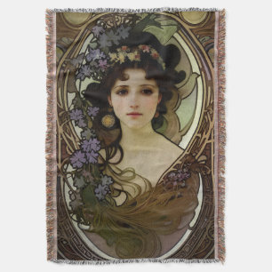 Couverture Elégant Mucha Style Portrait d'une belle femme