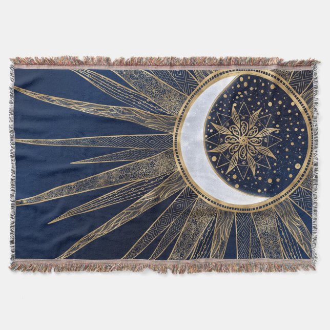 Couverture Elégant or & Blue Sun Moon Mandala Doodles Art (Devant)
