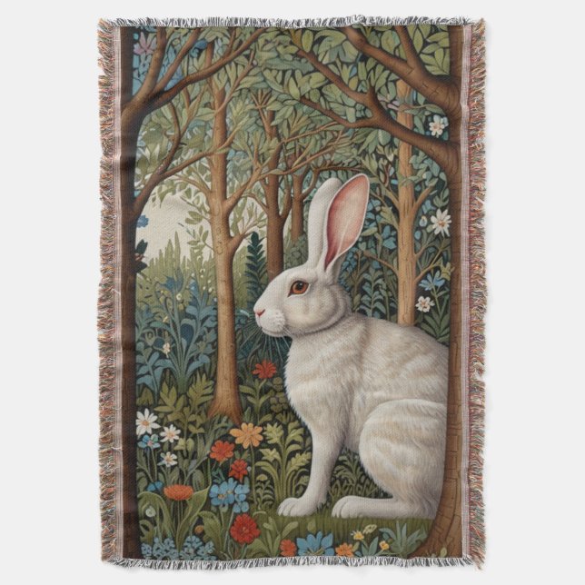 Couverture Elégant retro boho blanc lapin boisé fleurs (devant Vertical)