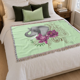 Couverture Élément Floral Éléphant Rose Lotus Henna Mandala V