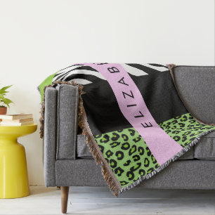 Couverture Empreinte de léopard, Zebra Print, Vert, Votre nom