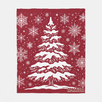 Couverture en laine polaire d'arbre de Noël en rou
