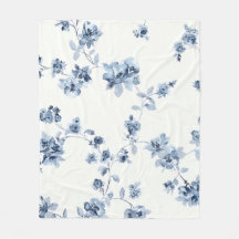 Couverture en polaire à motif floral bleu