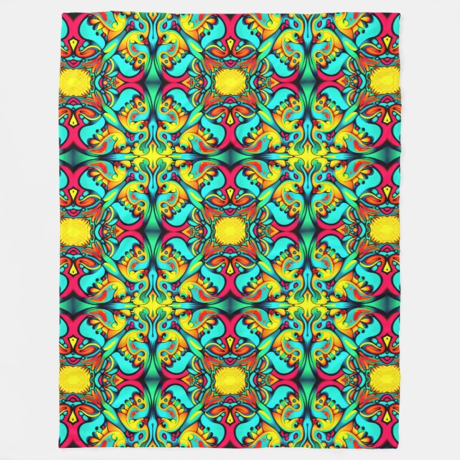 Couverture en polaire à motif jaune et bleu (Devant)