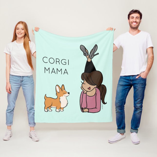 Couverture en polaire Corgi Mama personnalisée (En situation)