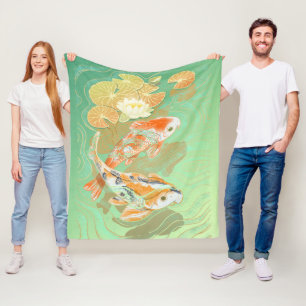 Couverture en polaire de carpe Koi Poisson Fleur d