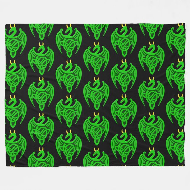 Couverture en polaire de Dragon Celtique Vert (Devant (Horizontal))