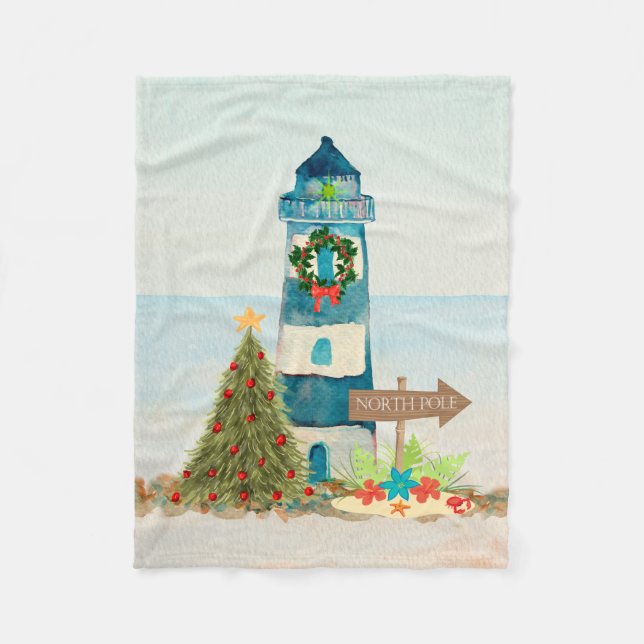 Couverture en polaire Nautical Christmas Lighthous (Devant)