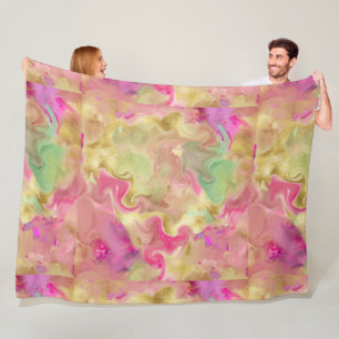 Couverture en polaire rose, or, encre de marbre ve