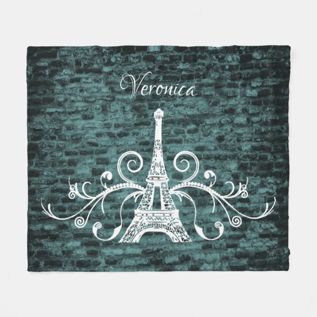 Couverture en polaire turquoise Tour Eiffel (Devant (Horizontal))
