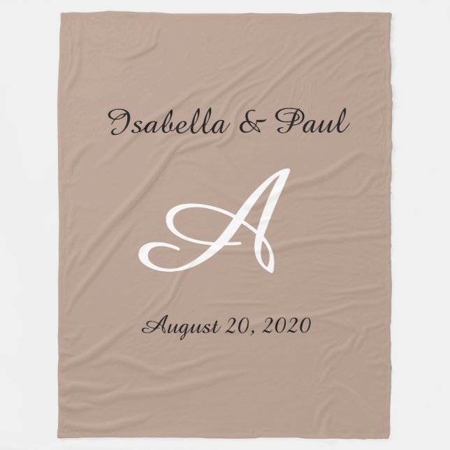 Couverture en toison monogramme, cadeau mariage (Devant)