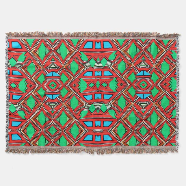 Couverture Fabric africain Rouge Vert Bleu Motif Design (Devant)