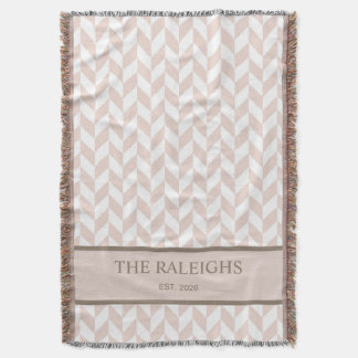 Couverture Famille Rose Pâle + Marron Herringbone