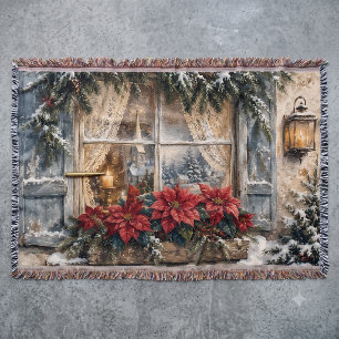 Couverture Fenêtre de Noël au poinsettia enneigé