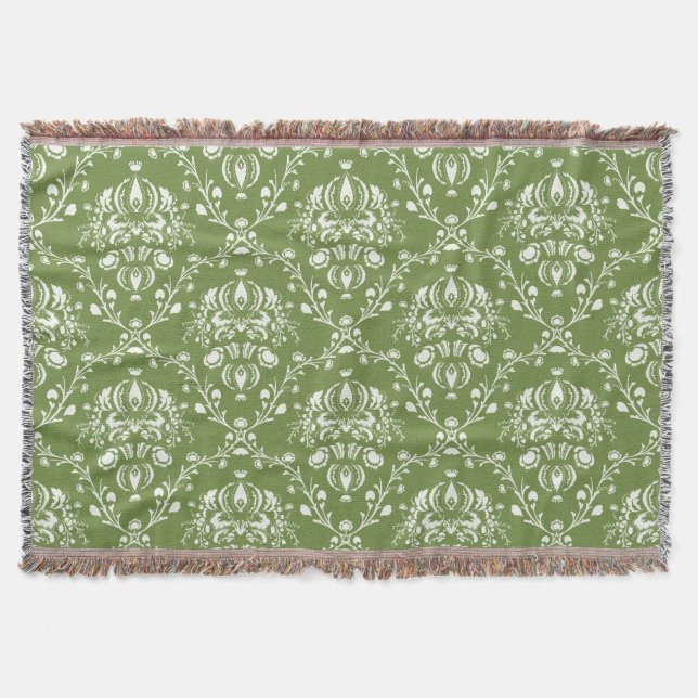 Couverture Fern Vert et blanc Damas (Devant)