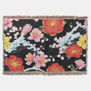 Couverture Fête Japon fleurs de Sakura Seigaiha Moderne Rétro