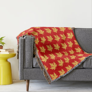 Couverture Feuilles de chêne - rouge profond et safran