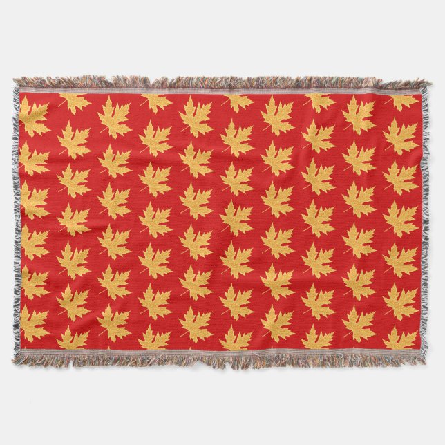 Couverture Feuilles de chêne - rouge profond et safran (Devant)