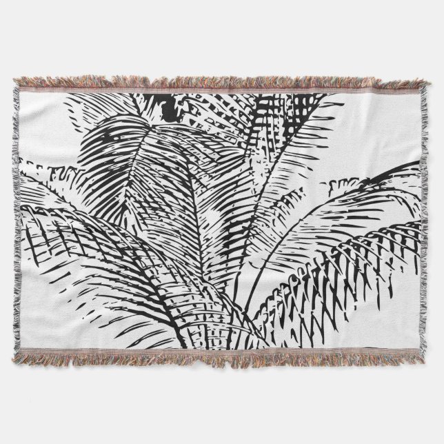Couverture Feuilles de palmier noir et blanc Motif Abstrait (Devant)