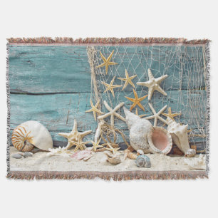 Couverture Filet nautique d'étoiles de mer et de pêcheur