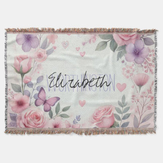 Couverture Fille Floral Calligraphie Nom aquarelle rose