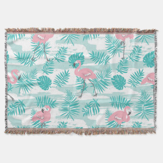 Couverture flamants roses, feuilles de palmiers verts, tropic