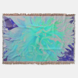 Couverture Fleur de Dahlia élégante aquamarine verte et bleue