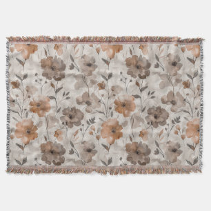 Couverture Fleurs Crème Orange Marron