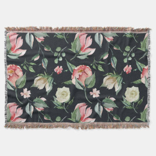 Couverture fleurs de minuit élégant floral bleu marine