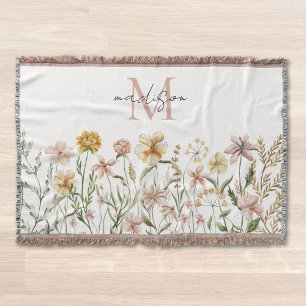 Couverture Fleurs de Prairie de Florale Aquarelle Monogrammée