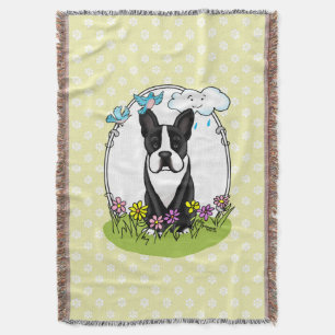Couverture Fleurs de printemps Boston Terrier Chien (noir) mi