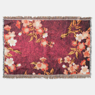 COUVERTURE FLEURS DE PRINTEMPS ROUGE ROSE BLANC, FLORALE JAPO