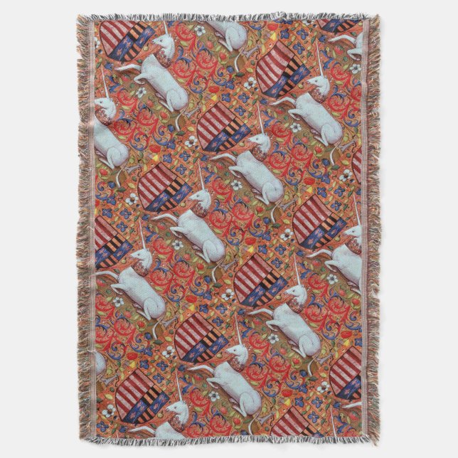 COUVERTURE FLEURS D'IMAGINAIRES UNICORNES ET MÉDIÉVAUX, MOTIF (devant Vertical)