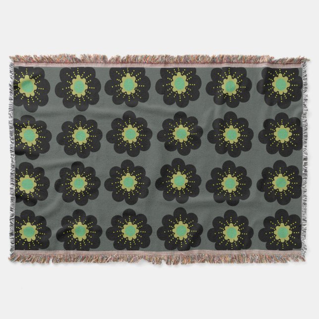 Couverture Fleurs noires Style Boho Lance Blanche (Devant)