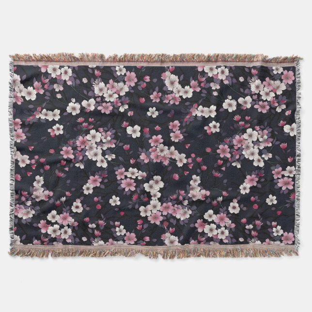 Couverture Fleurs Sakura Roses Noires, Design Motif, (Devant)