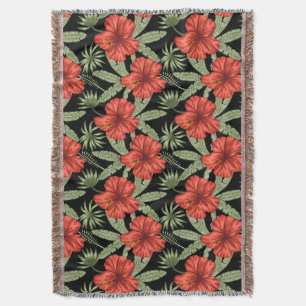 Couverture Fleurs tropicales rouges sans coutures motif vert