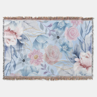 Couverture Floral Bleu Et Rose Marine
