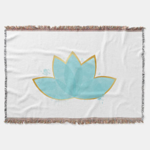 Couverture Floral Lotus Aquarelle Mer Bleu & Faux Or