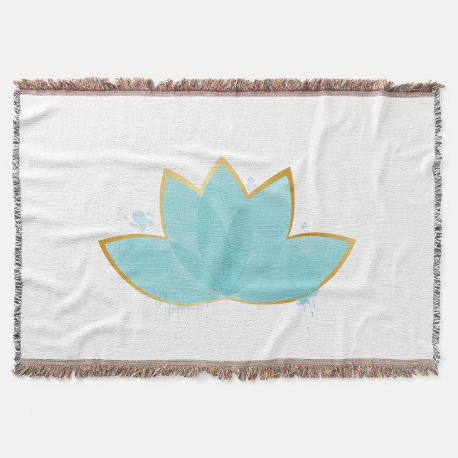 Couverture Floral Lotus Aquarelle Mer Bleu & Faux Or (Devant)