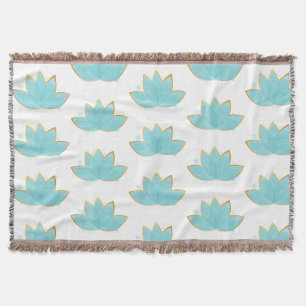Couverture Floral Lotus Aquarelle Mer Bleu & Faux Or