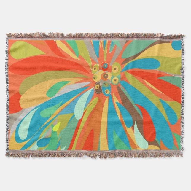 Couverture Floral Orange Turquoise et Motif bleu (Devant)