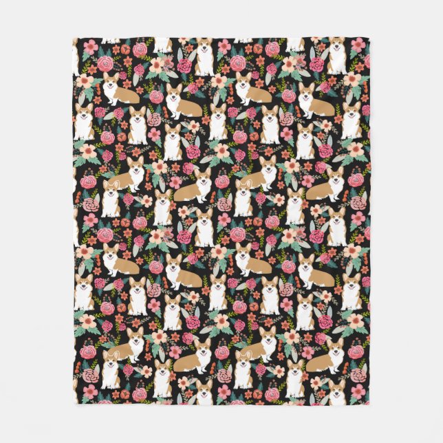 Couverture florale de corgi - noir (Devant)