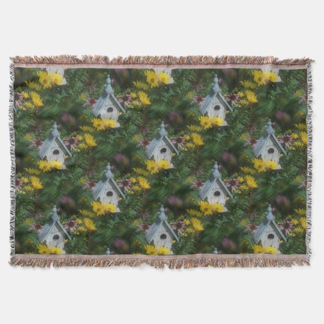 Couverture Flower Garden Birdhouse Nature Motif d'art (Devant)