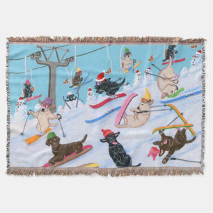 Couverture Fun d'hiver Ski Labradors de Noël